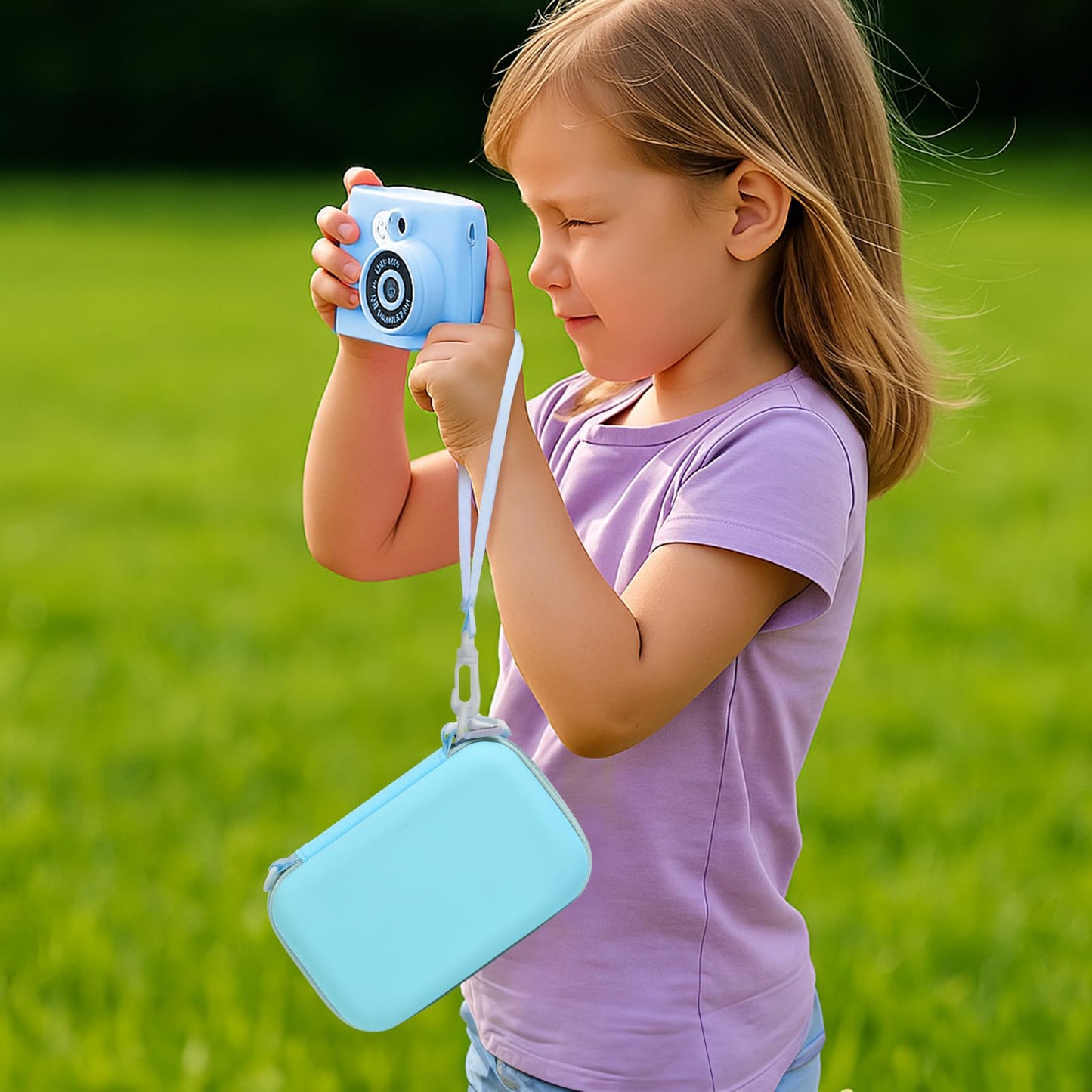 PAIYULE Kids Instant Print Camera Case for ESOXOFFORE Digital Video Cameras with 3 Rolls Paper Refill, Toddler Film Camera Storage Holder Bag with Mesh Pocket for Thermal Paper (Box Only)- Blue