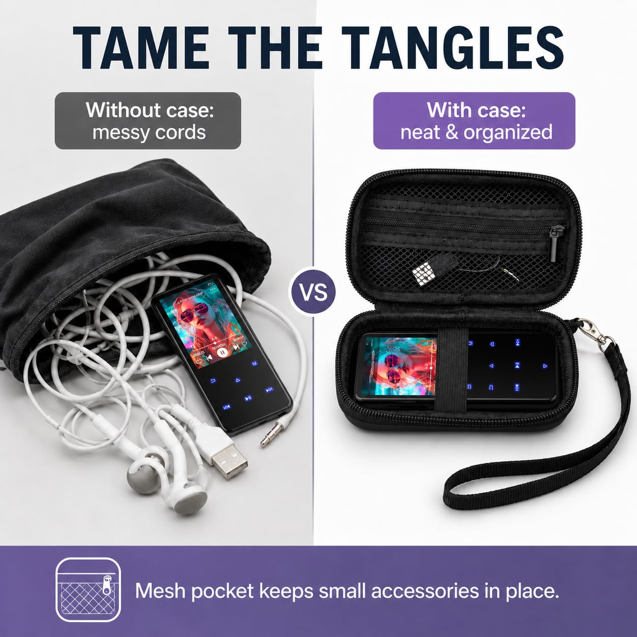 PAIYULE MP3 MP4 Player Case, Protective Carrying Case for innioasis for AGPTEK for iPod Nano for Sony for Sandisk Music Player, Hard Shell with Mesh Pocket, Portable Travel Pouch Accessories
