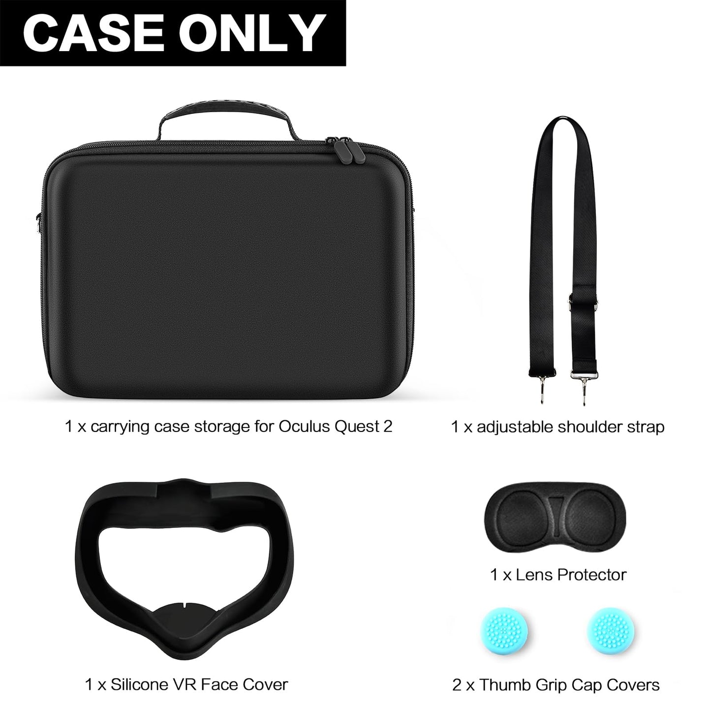 Carrying Case for Meta for Quest 3/ 3s, for Oculus Quest 2 Virtual Reality Headset/Touch Controllers/Elite Strap VR2 Accessories with Silicone Face Cover, Lens Protector(No Device)