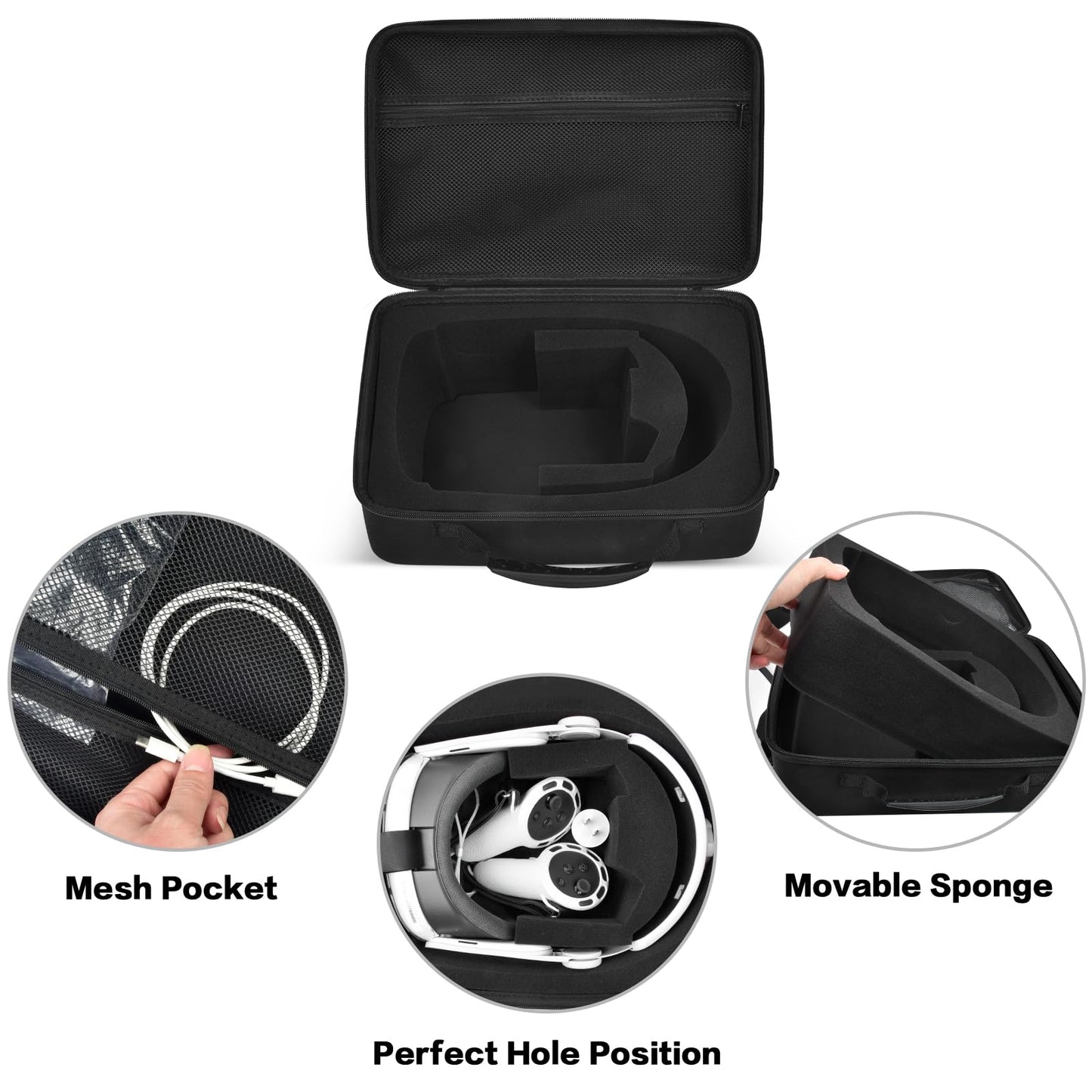 Carrying Case for Meta for Quest 3/ 3s, for Oculus Quest 2 Virtual Reality Headset/Touch Controllers/Elite Strap VR2 Accessories with Silicone Face Cover, Lens Protector(No Device)