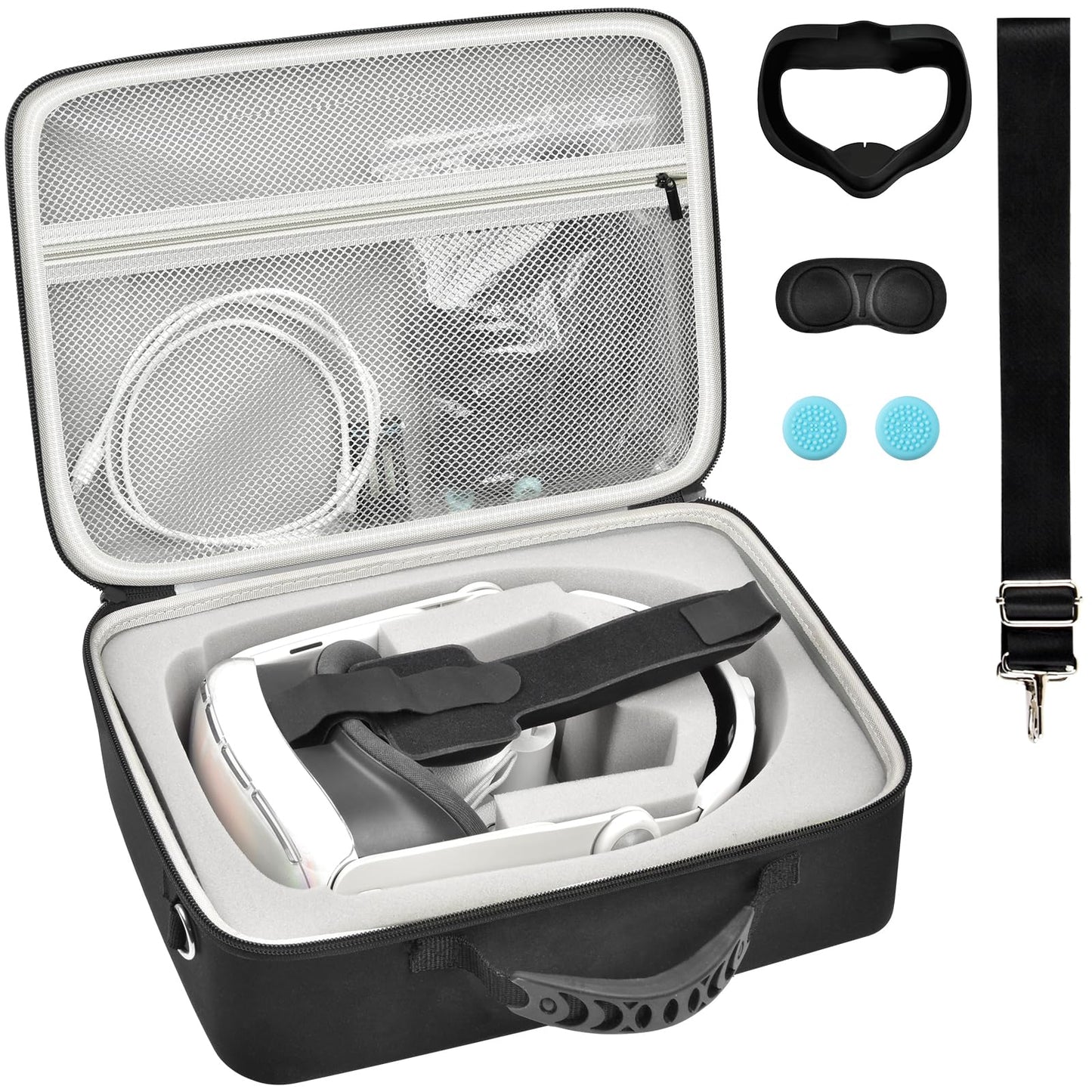 Carrying Case for Meta for Quest 3/ 3s, for Oculus Quest 2 Virtual Reality Headset/Touch Controllers/Elite Strap VR2 Accessories with Silicone Face Cover, Lens Protector(No Device)