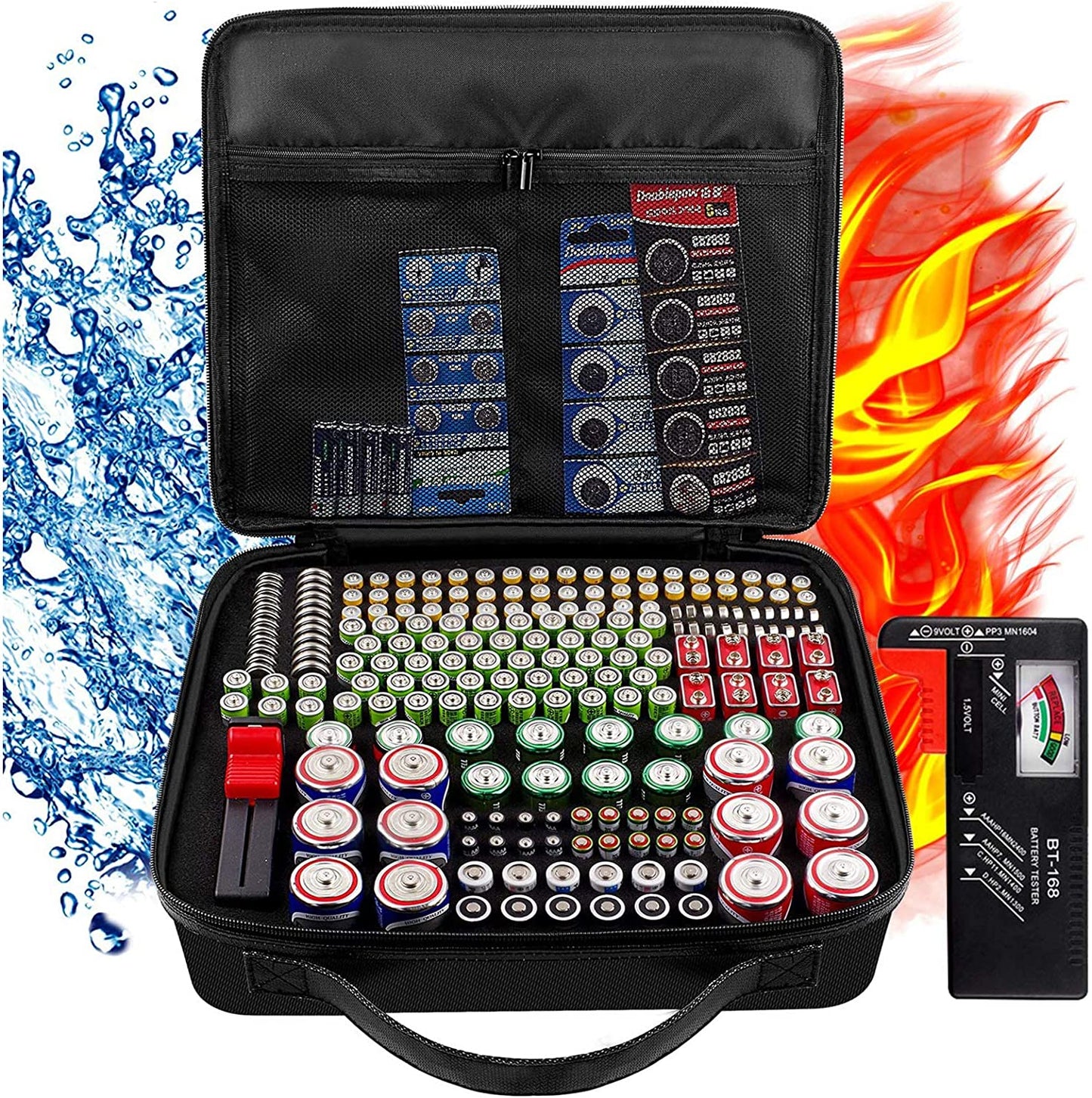 Battery Organizer Storage Case with Battery Tester, 250+ Waterproof Explosion-Proof Box Holder Bag Fits for AA AAA AAAA 9V C D Lithium 3V LR44 CR2 CR1632 CR2032 CR123A