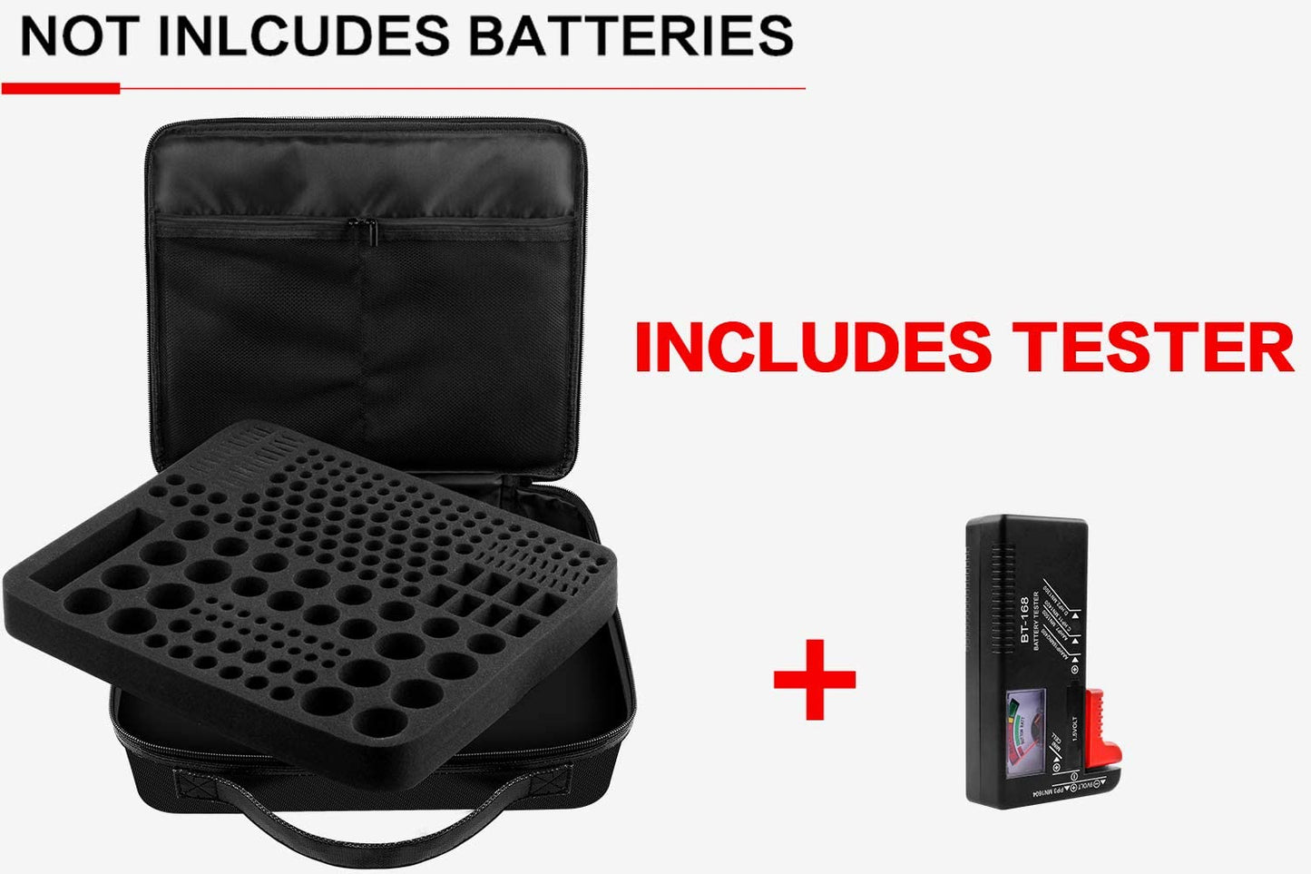 Battery Organizer Storage Case with Battery Tester, 250+ Waterproof Explosion-Proof Box Holder Bag Fits for AA AAA AAAA 9V C D Lithium 3V LR44 CR2 CR1632 CR2032 CR123A