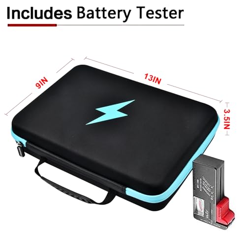 Battery Organizer Storage Case 220+ Batteries Holder Bag fits for AA AAA AAAA 9V C D Lithium 3V LR44 1.5V CR1632 CR2032
