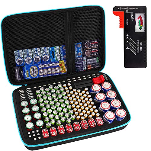 Battery Organizer Storage Case 220+ Batteries Holder Bag fits for AA AAA AAAA 9V C D Lithium 3V LR44 1.5V CR1632 CR2032