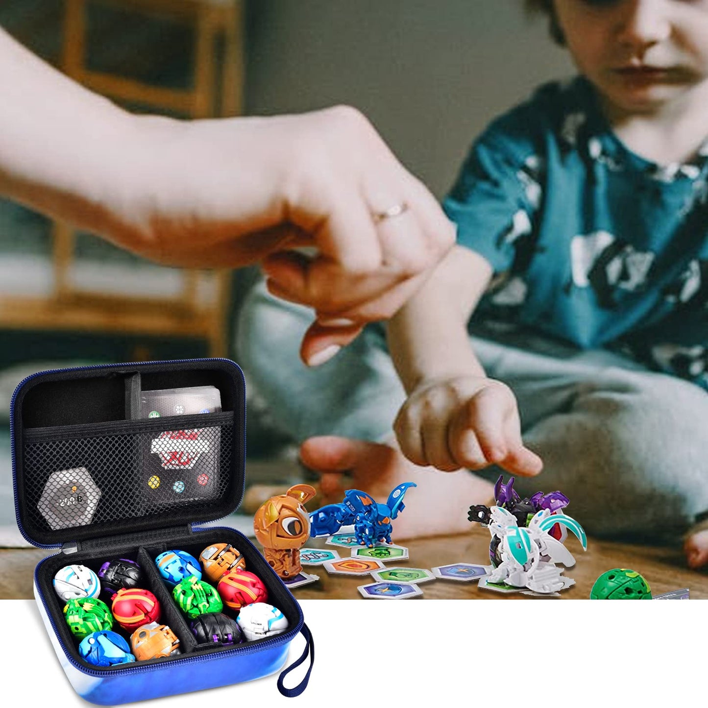 PAIYULE Case Compatible with Bakugan for Baku Gear Pack, Toys Organizer Storage for Bakucores Cards and Ultra Collectible Action Figures, Toy Container Holder for Bakugon Figure (Box Only) Blue