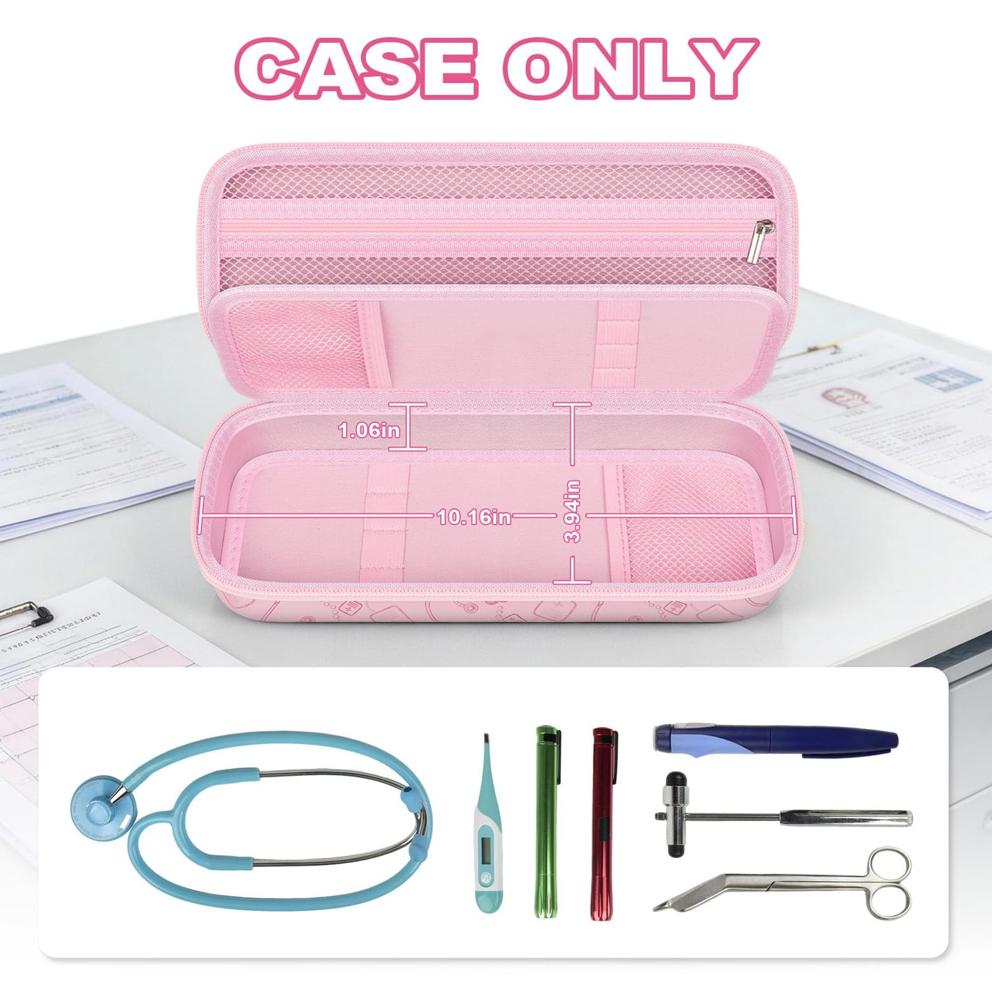 PAIYULE Stethoscope Case for 3M Littmann Classic III Monitoring/Lightweight II S.E/MDF Acoustica/Cardiology IV Diagnostic Stethoscopes, with Storage Divider for Doctor Nurse Accessories-Pink(Box Only)