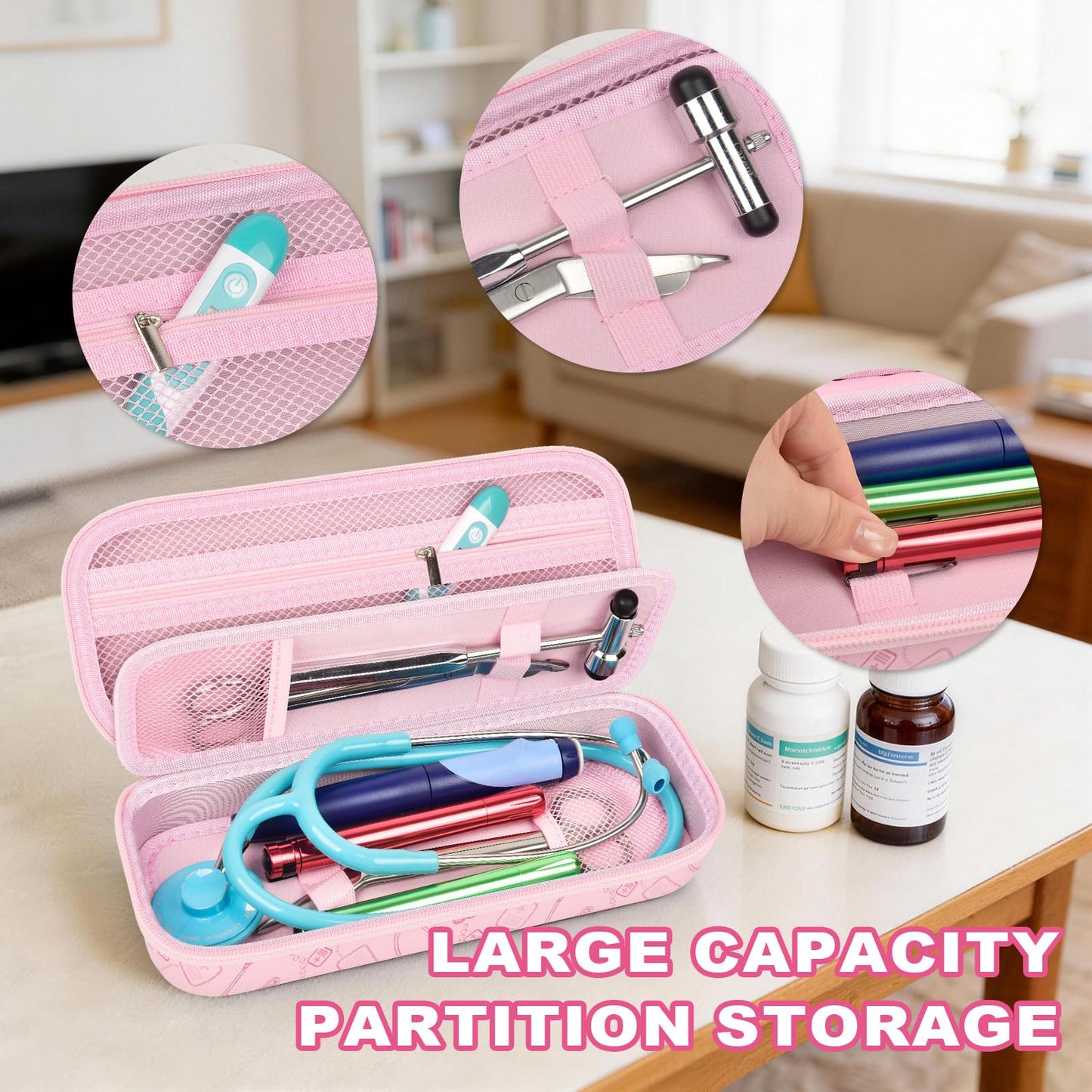 PAIYULE Stethoscope Case for 3M Littmann Classic III Monitoring/Lightweight II S.E/MDF Acoustica/Cardiology IV Diagnostic Stethoscopes, with Storage Divider for Doctor Nurse Accessories-Pink(Box Only)