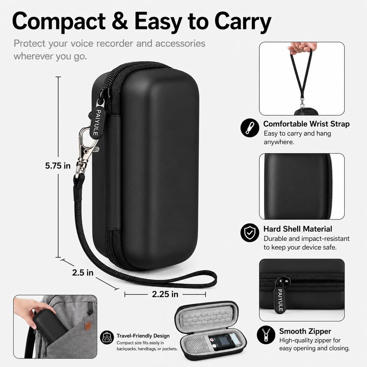 PAIYULE Case Compatible with 136G 128GB Digital Voice Recorder for Aiworth/for Sony ICD-PX370/ 470/560 for EVIDA/for Aomago Activated Recorder Fits for MP3 Player, Earbuds, USB Cable (Box Only)