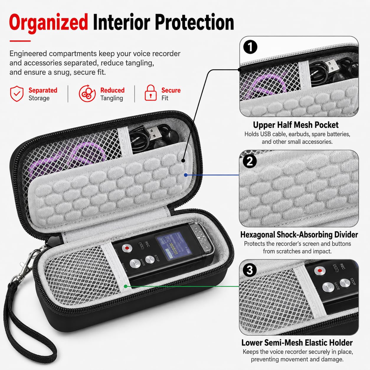 PAIYULE Case Compatible with 136G 128GB Digital Voice Recorder for Aiworth/for Sony ICD-PX370/ 470/560 for EVIDA/for Aomago Activated Recorder Fits for MP3 Player, Earbuds, USB Cable (Box Only)