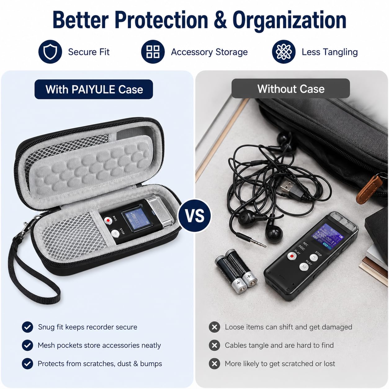 PAIYULE Case Compatible with 136G 128GB Digital Voice Recorder for Aiworth/for Sony ICD-PX370/ 470/560 for EVIDA/for Aomago Activated Recorder Fits for MP3 Player, Earbuds, USB Cable (Box Only)