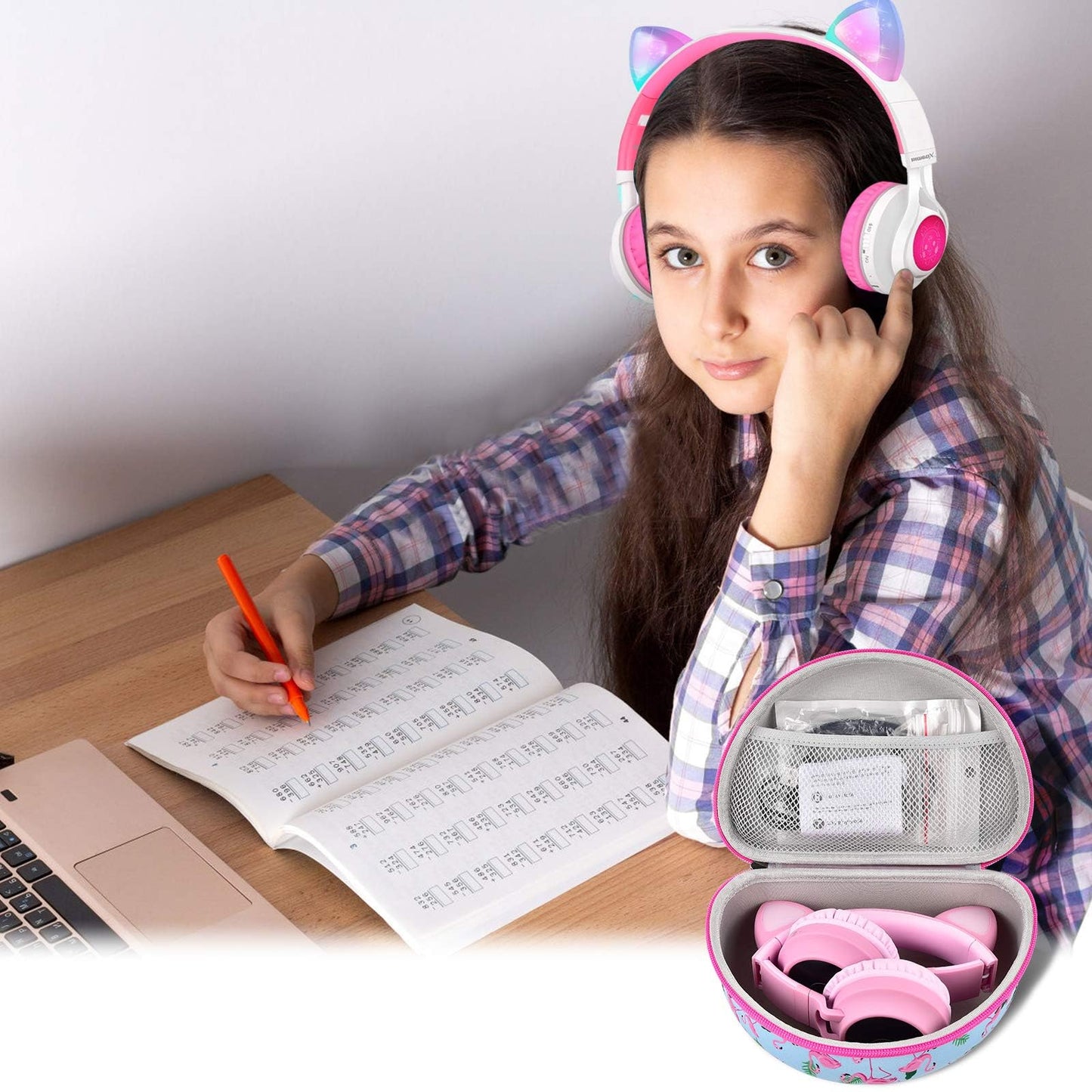 PAIYULE Headphone Case for Riwbox CT-7 Pink/for iClever for ONITOO for TCJJ Cat Ear Wireless Bluetooth for Picun/for FosPower Over-Ear Headphones Headset for Kids-Box Only