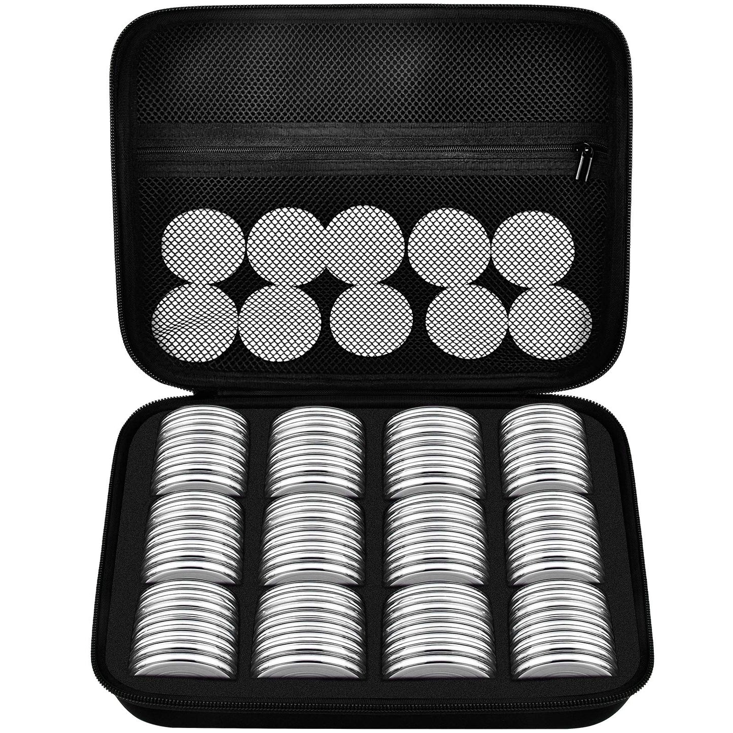 PAIYULE 96 Pieces 46mm Coin Capsules, with Foam Gasket and Plastic Storage Organizer Box, 6 Sizes (20/25/27/30/38/46mm) Coins Collector Case Holder for Coin Collection Supplies (Blue)