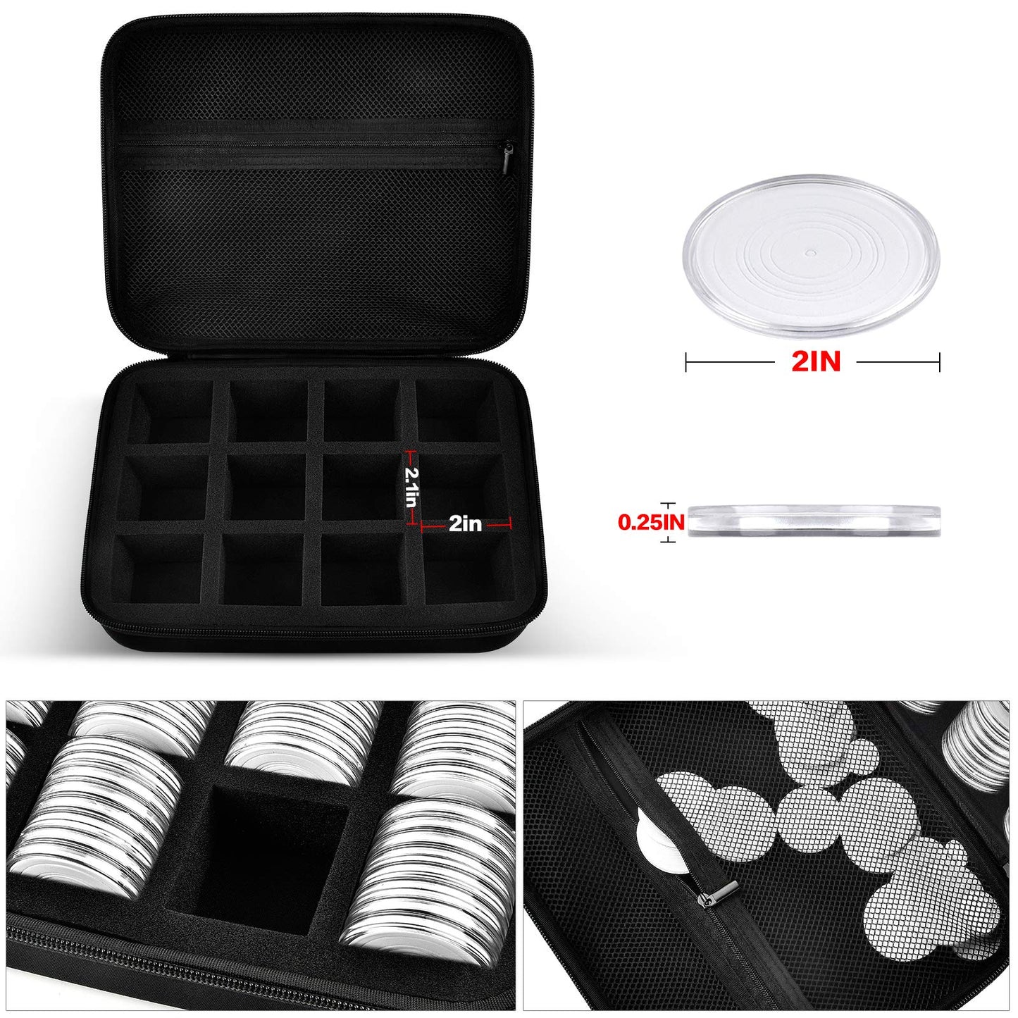 PAIYULE 96 Pieces 46mm Coin Capsules, with Foam Gasket and Plastic Storage Organizer Box, 6 Sizes (20/25/27/30/38/46mm) Coins Collector Case Holder for Coin Collection Supplies (Blue)