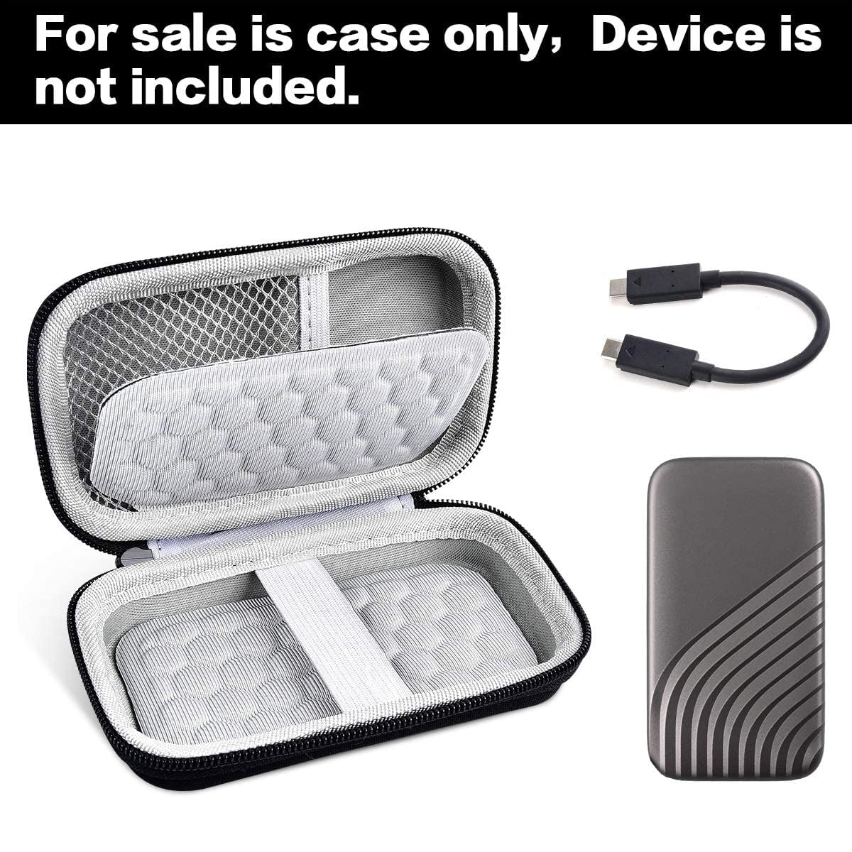 Case Compatible for WD 1TB 2TB 500GB My Passport SSD External Portable Drive-WDBAGF0010BRD-WESN, Carrying Storage Holder Bag Also fits for USB Cables(Case Only)