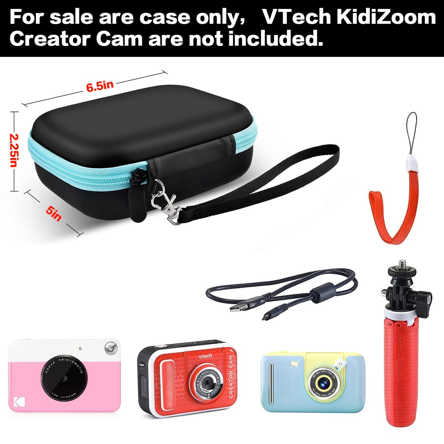 PAIYULE Kids Camera Case for VTech KidiZoom Creator Cam HD Video Camera for Makolle Selfie Camera for KODAK Printomatic Instant Print Cameras, Carrying Storage Holds Tripod Accessories(Box Only)-Red