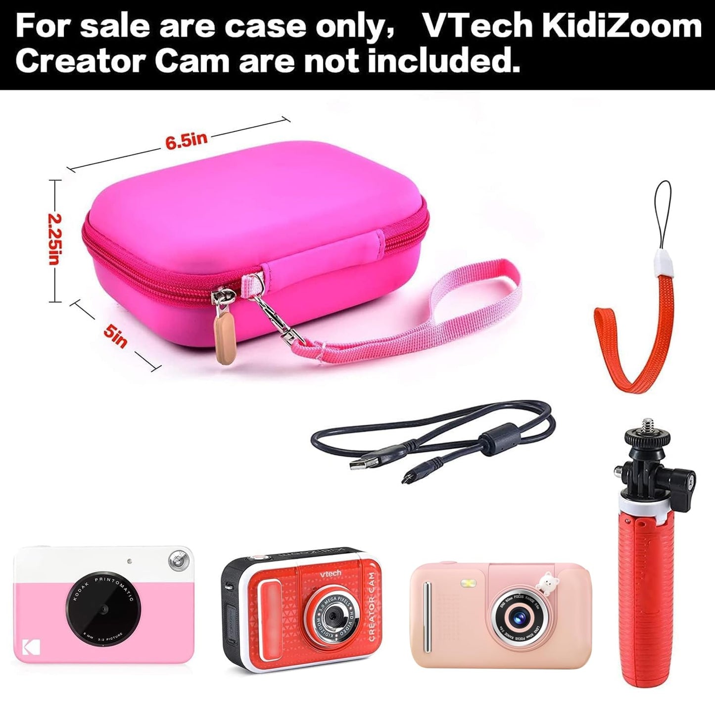 PAIYULE Kids Camera Case for VTech KidiZoom Creator Cam HD Video Camera for Makolle Selfie Camera for KODAK Printomatic Instant Print Cameras, Carrying Storage Holds Tripod Accessories(Box Only)-Red