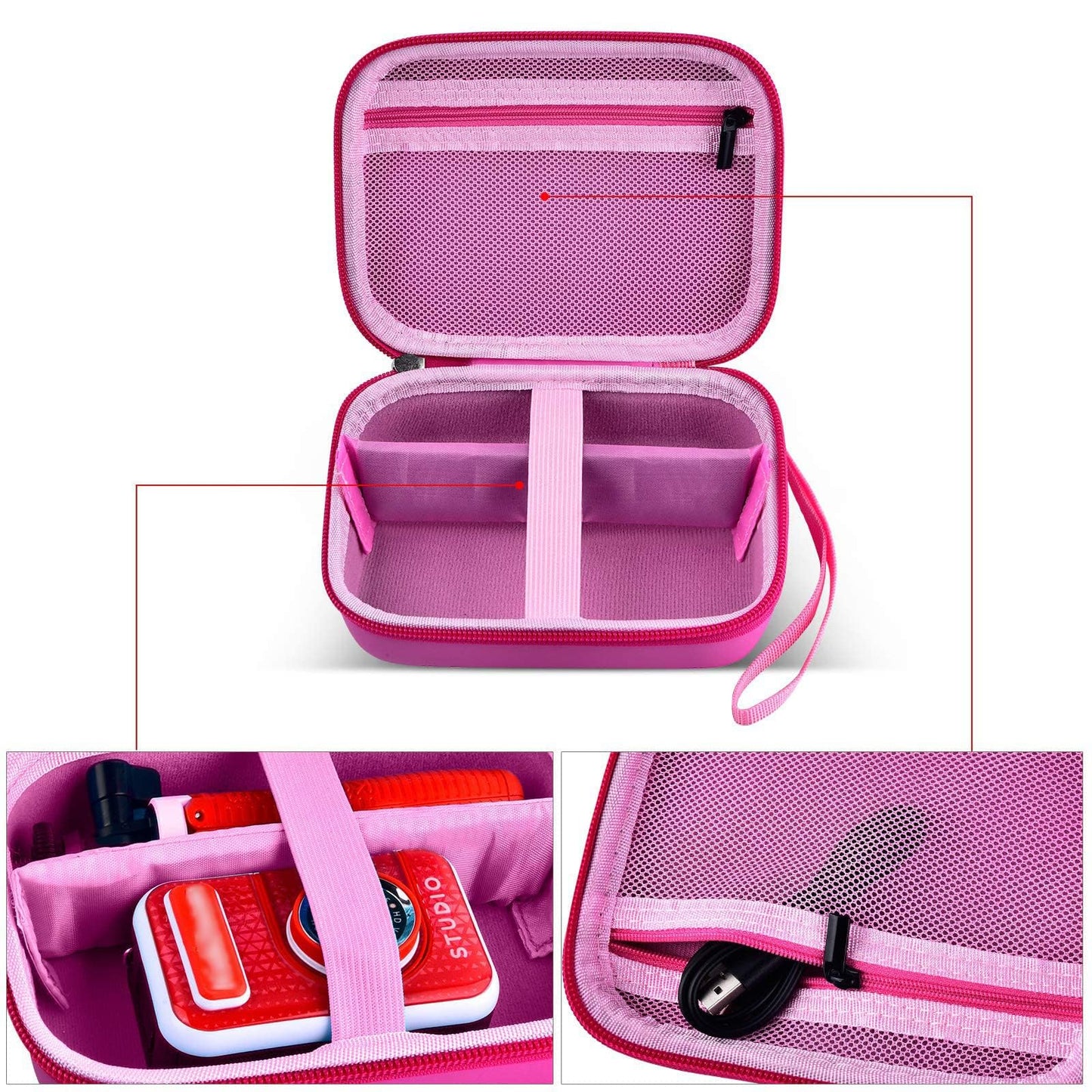 PAIYULE Kids Camera Case for VTech KidiZoom Creator Cam HD Video Camera for Makolle Selfie Camera for KODAK Printomatic Instant Print Cameras, Carrying Storage Holds Tripod Accessories(Box Only)-Red