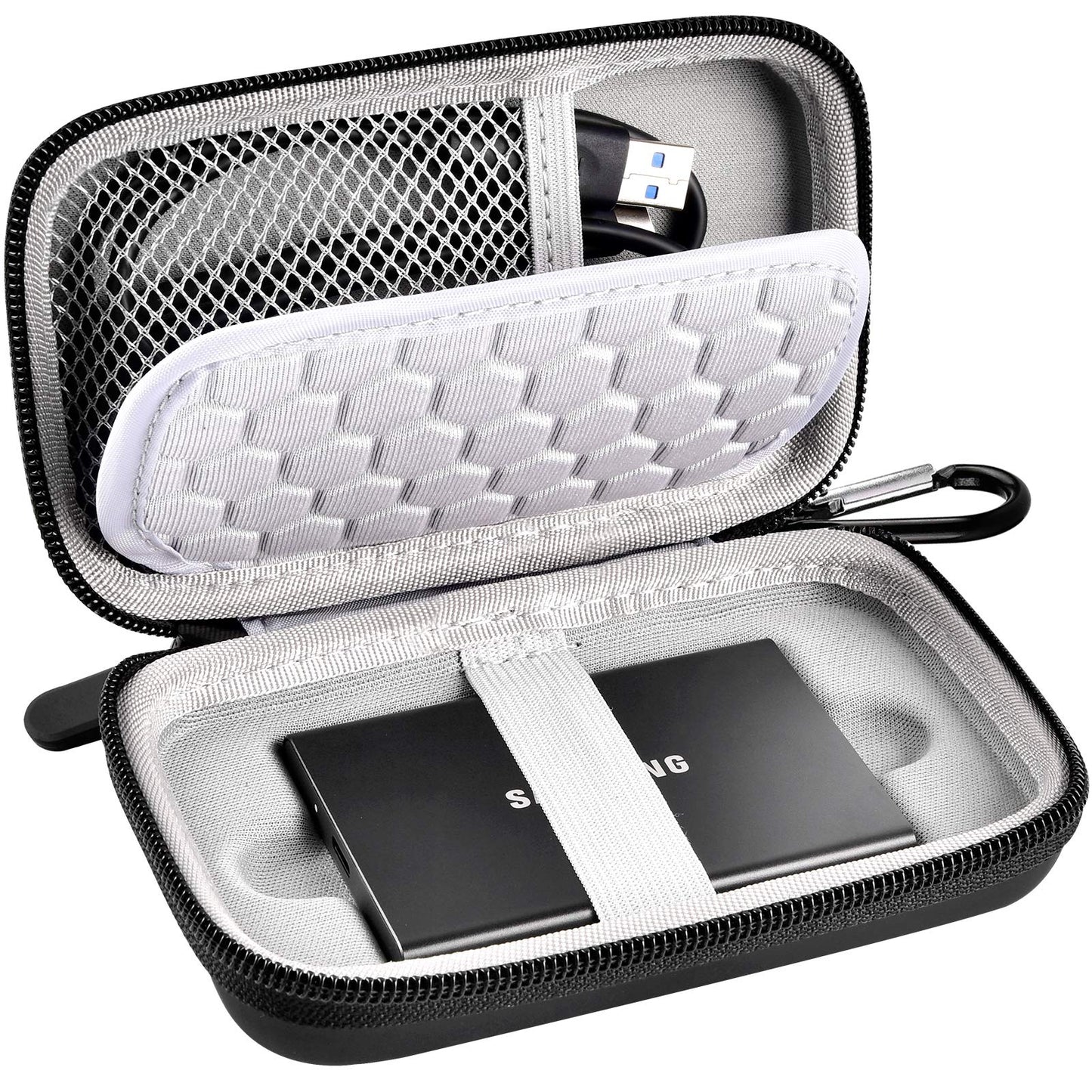 Case Compatible with Samsung T7/ T7 Touch Portable SSD 1TB 2TB 500GB USB 3.2 External Solid State Drive, Travel Carrying Storage Organizer Fits for USB Cables and More Accessories (Black)