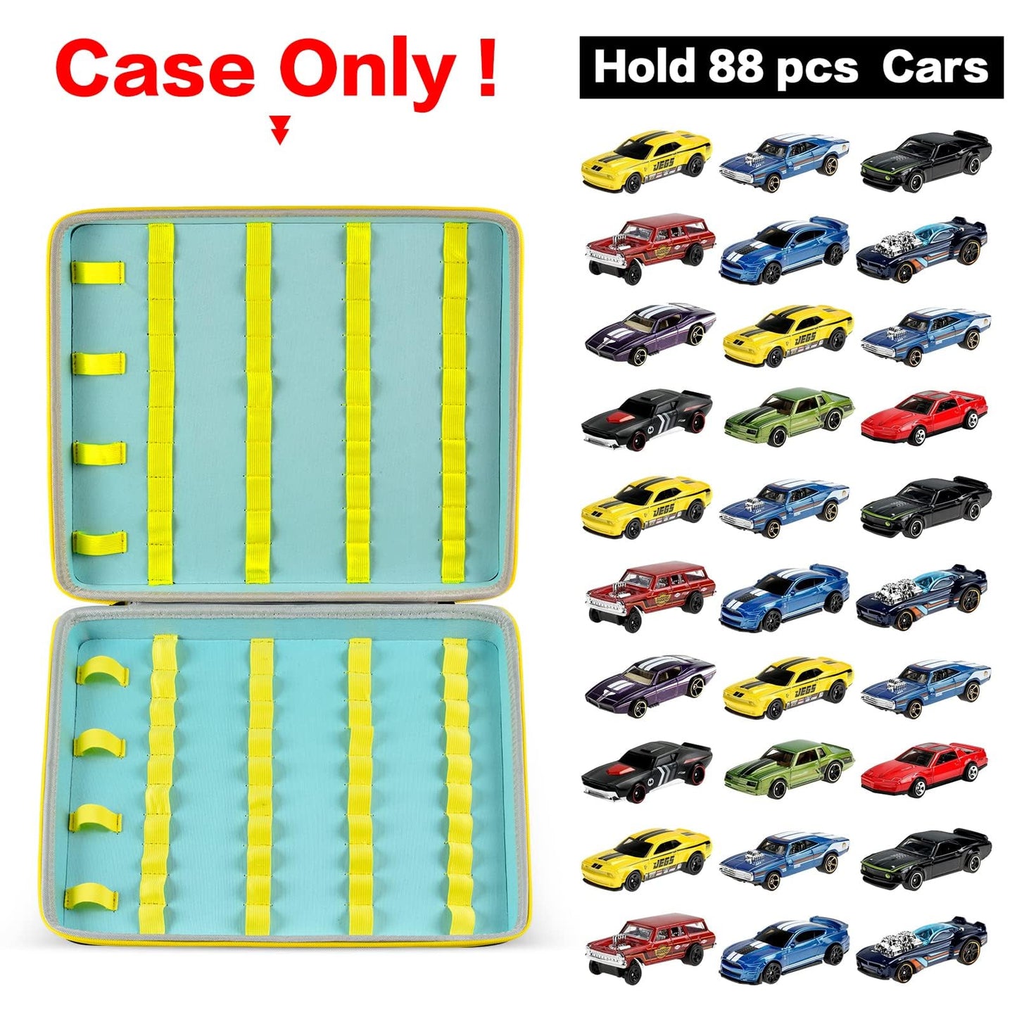 PAIYULE Toys Case for Hot Wheels Cars, Organizer for Matchbox Cars. Trucks&Cars Display Container for Instant Collection Holds 88 Count Mini Vehicles, Box Only