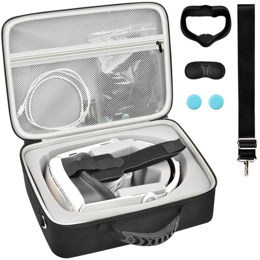 PAIYULE Carrying Case for Meta for Quest 3/ 3s, for Oculus Quest 2 Virtual Reality Headset/Touch Controllers/Elite Strap VR2 Accessories with Silicone Face Cover, Lens Protector-Grey(No Device)