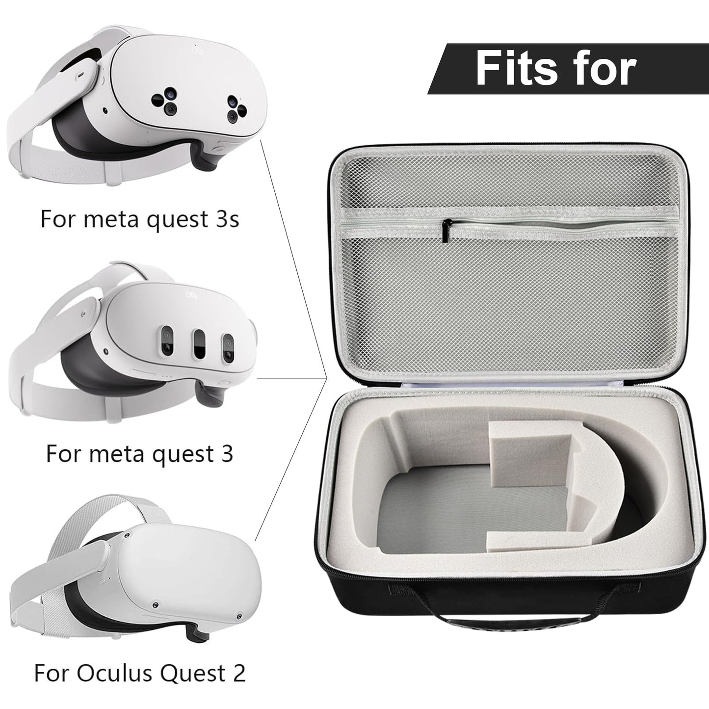 PAIYULE Carrying Case for Meta for Quest 3/ 3s, for Oculus Quest 2 Virtual Reality Headset/Touch Controllers/Elite Strap VR2 Accessories with Silicone Face Cover, Lens Protector-Grey(No Device)