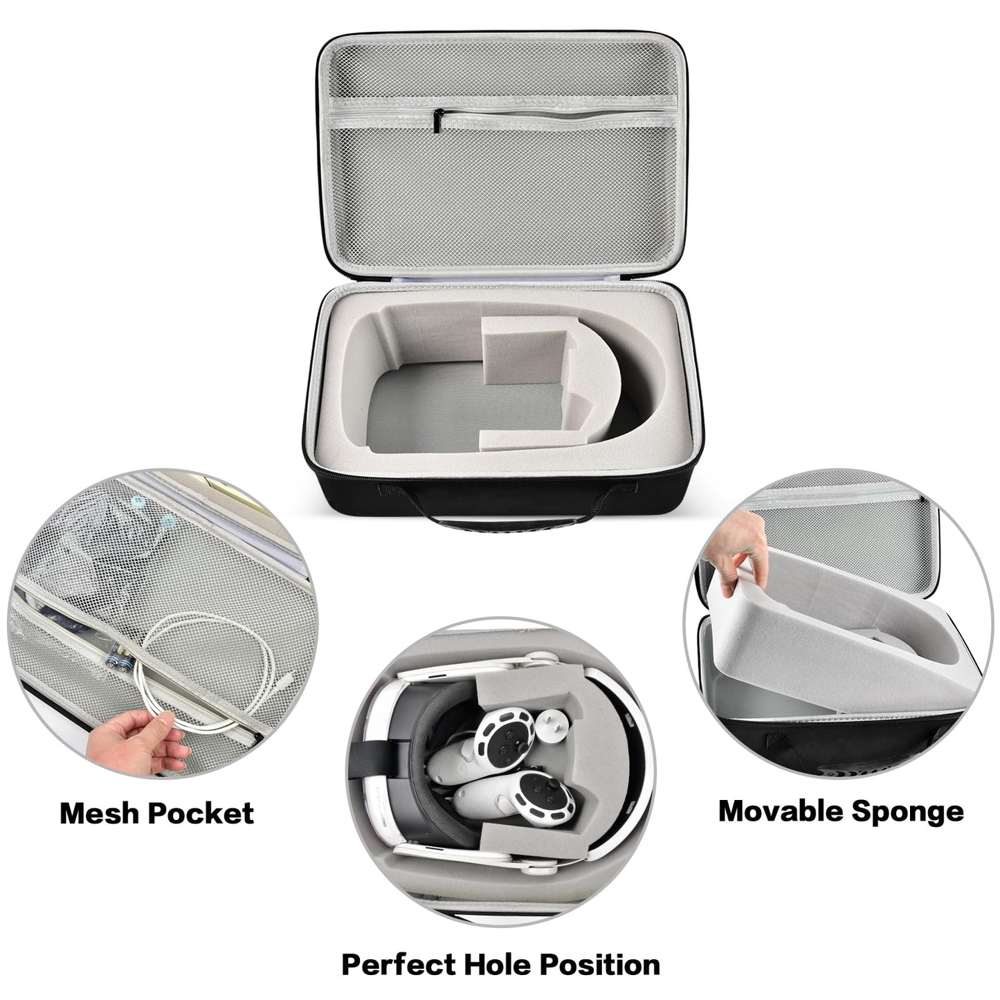 PAIYULE Carrying Case for Meta for Quest 3/ 3s, for Oculus Quest 2 Virtual Reality Headset/Touch Controllers/Elite Strap VR2 Accessories with Silicone Face Cover, Lens Protector-Grey(No Device)