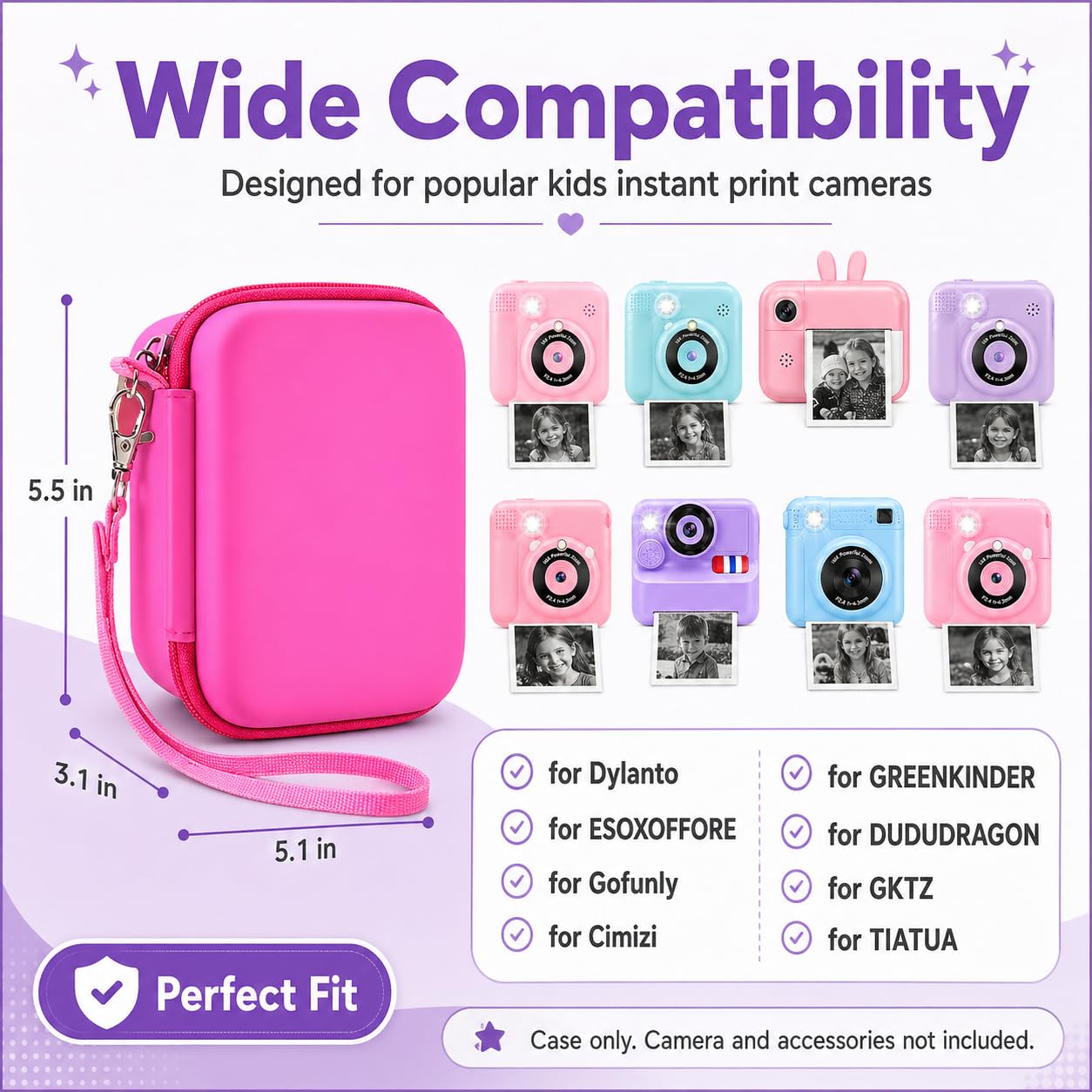 PAIYULE Kids Instant Print Camera Case Compatible with ESOXOFFORE for Dylanto for DUDUDRAGON for GKTZ for ETIKEZ for Dafotil for Careenoah Digital Video Prints Paper Bag (Box Only) Purple