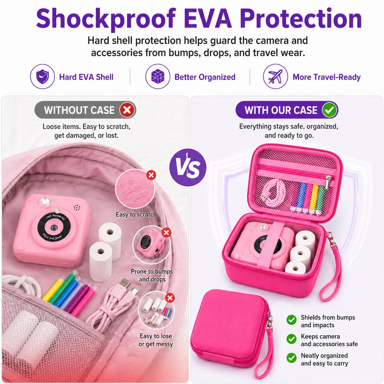 PAIYULE Kids Instant Print Camera Case Compatible with ESOXOFFORE for Dylanto for DUDUDRAGON for GKTZ for ETIKEZ for Dafotil for Careenoah Digital Video Prints Paper Bag (Box Only) Purple