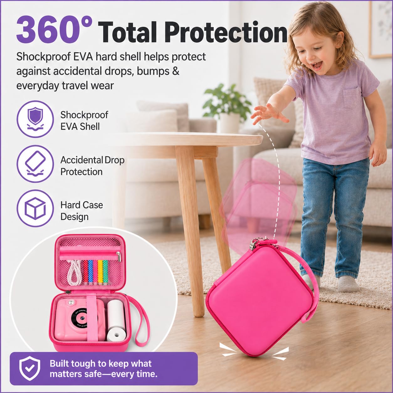 PAIYULE Kids Instant Print Camera Case Compatible with ESOXOFFORE for Dylanto for DUDUDRAGON for GKTZ for ETIKEZ for Dafotil for Careenoah Digital Video Prints Paper Bag (Box Only) Purple