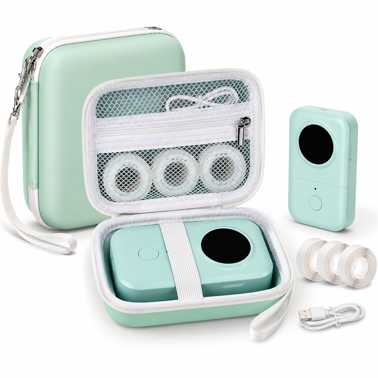 PAIYULE Hard Carrying Case for Phomemo D30 D35 Label Maker, Label Printer Case for Nelko P21, for NIIMBOT D110 D11, for Marklife P11 P12, for SUPVAN E10, Protective EVA Storage Bag with Mesh Pocket