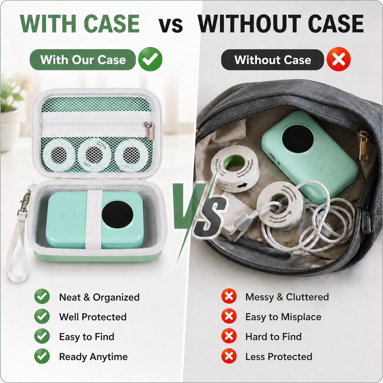 PAIYULE Hard Carrying Case for Phomemo D30 D35 Label Maker, Label Printer Case for Nelko P21, for NIIMBOT D110 D11, for Marklife P11 P12, for SUPVAN E10, Protective EVA Storage Bag with Mesh Pocket