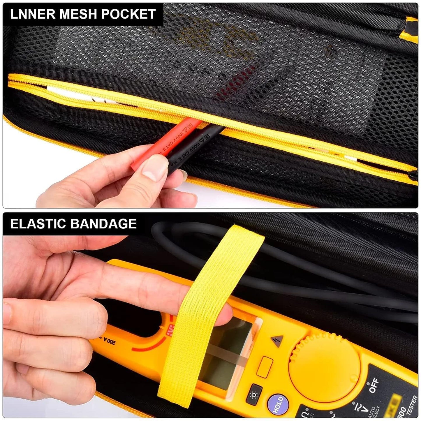 PAIYULE Meter Case Compatible with Fluke T5-600, T5-1000, T6-600, T6-1000 Electrical Tester, Hard EVA Carrying Storage Box with Mesh Pocket and Handle, Black, Case Only