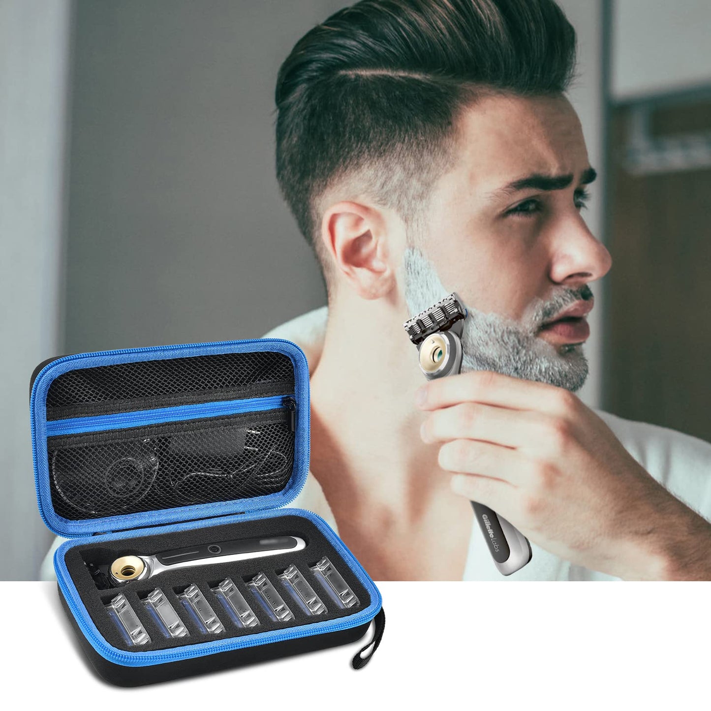 PAIYULE Travel Case Compatible with Gillette Heated Razor for Men, Starter Shave Kit Storage Holder for Blade Refills, Clipper Guards, Charging Dock and Accessories-Black(Box Only)