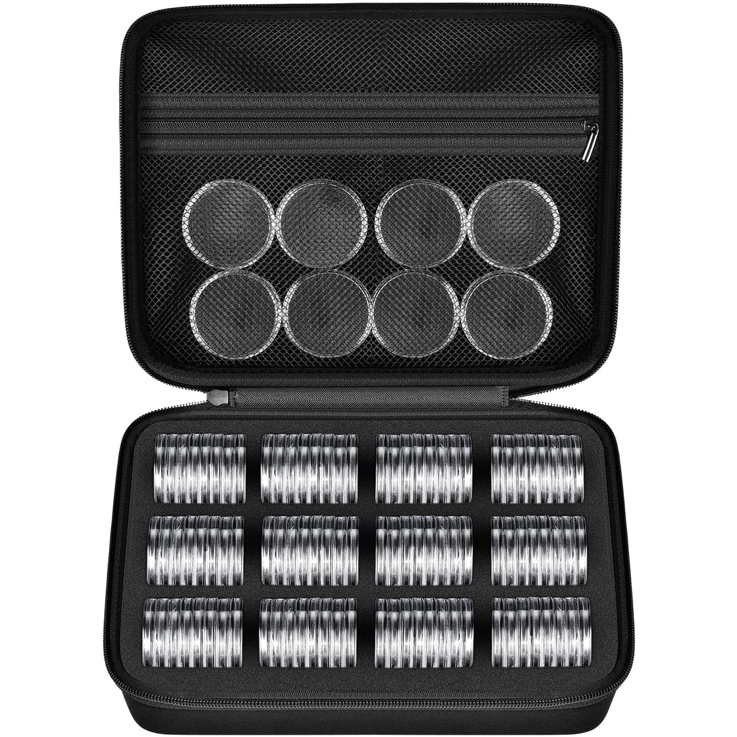 PAIYULE 96 Pieces 46mm Coin Capsules, with Foam Gasket and Plastic Storage Organizer Box, 6 Sizes (20/25/27/30/38/46mm) Coins Collector Case Holder for Coin Collection Supplies (Blue)