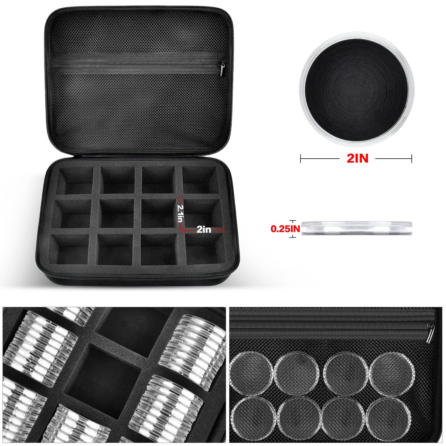 PAIYULE 96 Pieces 46mm Coin Capsules, with Foam Gasket and Plastic Storage Organizer Box, 6 Sizes (20/25/27/30/38/46mm) Coins Collector Case Holder for Coin Collection Supplies (Blue)