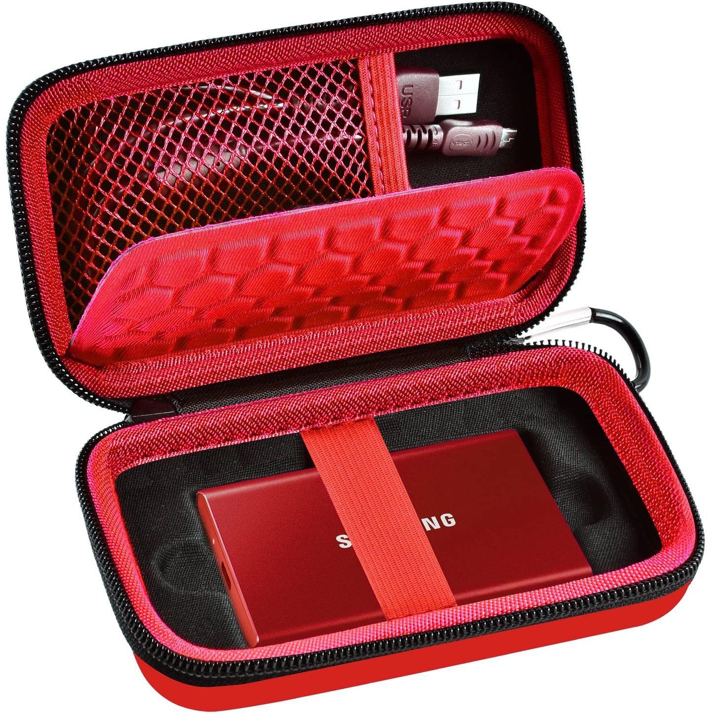 Case Compatible with Samsung T7/ T7 Touch Portable SSD 1TB 2TB 500GB USB 3.2 External Solid State Drive, Travel Carrying Storage Organizer Fits for USB Cables and More Accessories (Black)