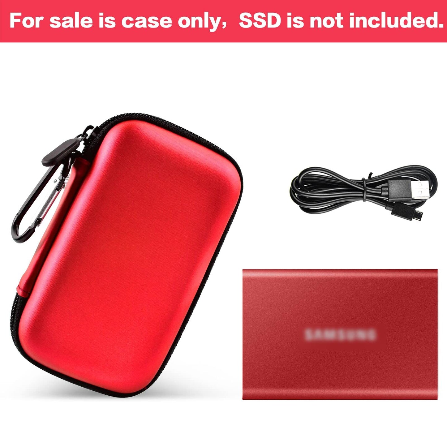 Case Compatible with Samsung T7/ T7 Touch Portable SSD 1TB 2TB 500GB USB 3.2 External Solid State Drive, Travel Carrying Storage Organizer Fits for USB Cables and More Accessories (Black)
