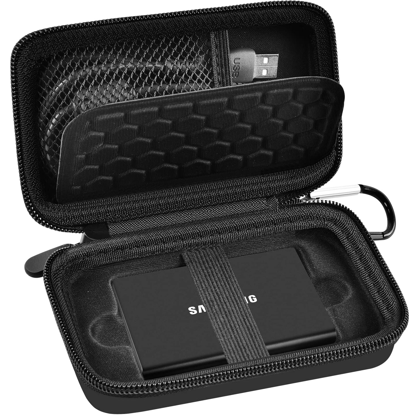 Case Compatible with Samsung T7/ T7 Touch Portable SSD 1TB 2TB 500GB USB 3.2 External Solid State Drive, Travel Carrying Storage Organizer Fits for USB Cables and More Accessories (Black)