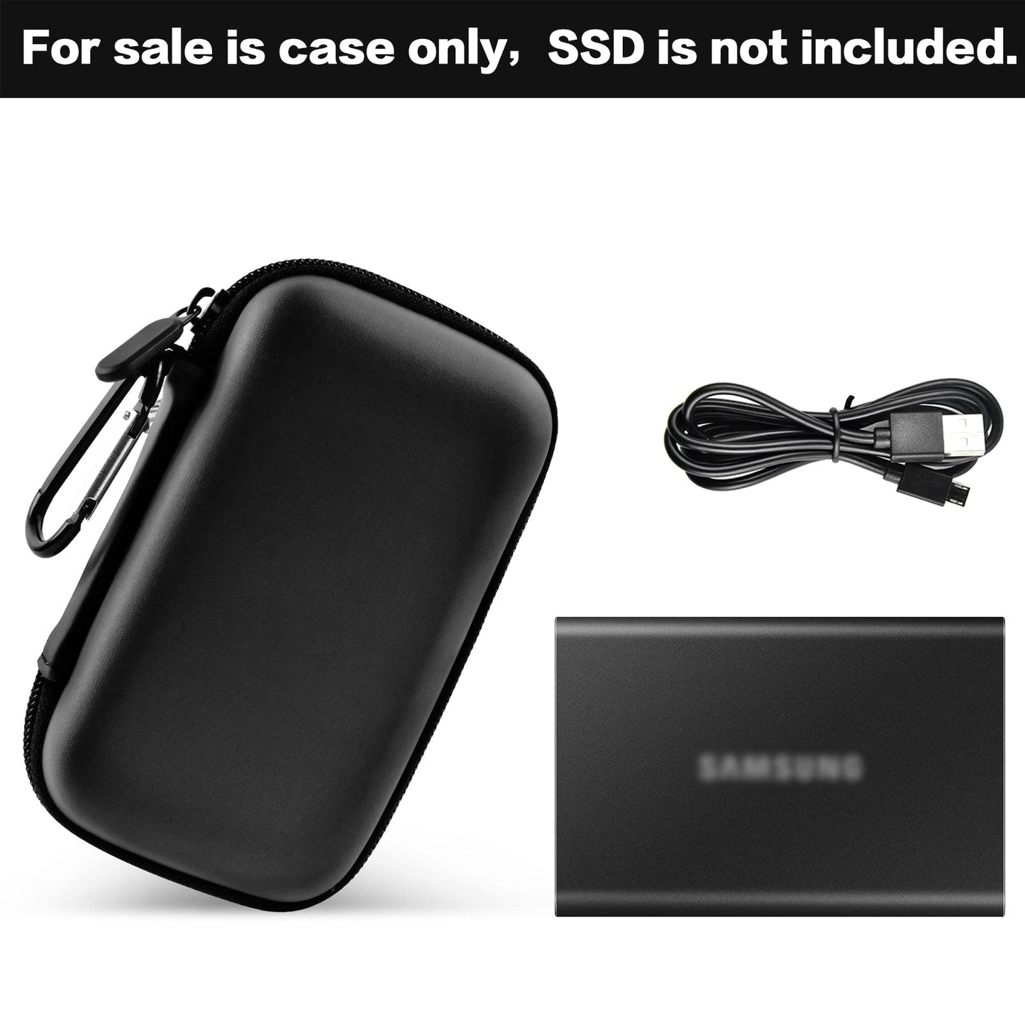 Case Compatible with Samsung T7/ T7 Touch Portable SSD 1TB 2TB 500GB USB 3.2 External Solid State Drive, Travel Carrying Storage Organizer Fits for USB Cables and More Accessories (Black)