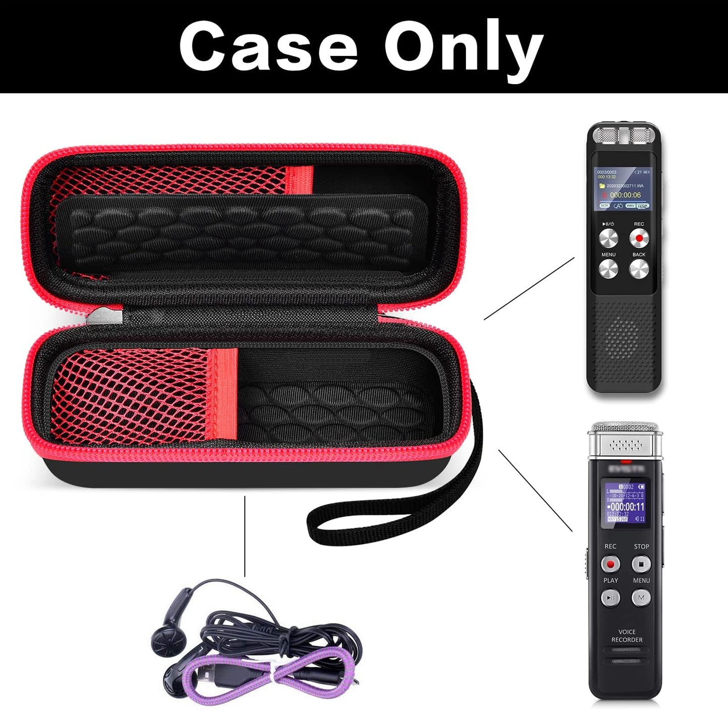 PAIYULE Case Compatible with 136G 128GB Digital Voice Recorder for Aiworth/for Sony ICD-PX370/ 470/560 for EVIDA/for Aomago Activated Recorder Fits for MP3 Player, Earbuds, USB Cable (Box Only)