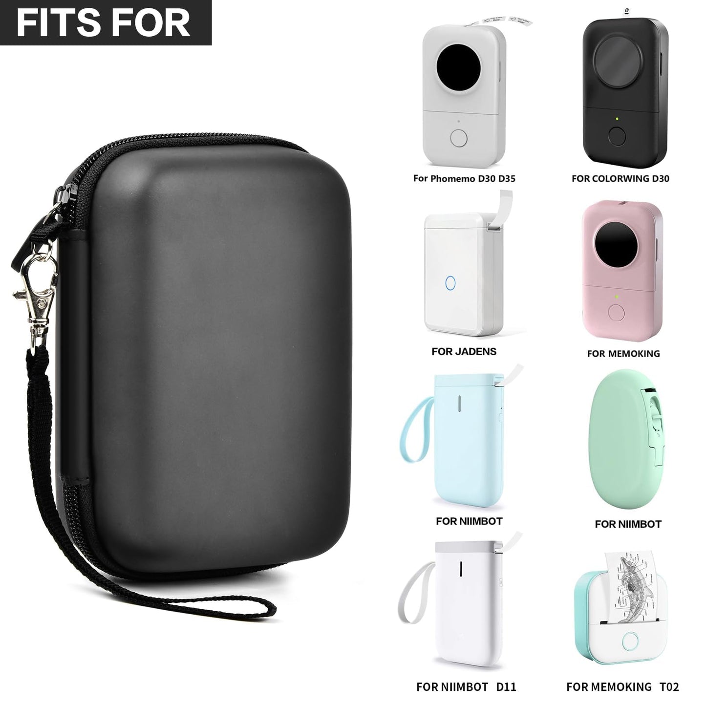 PAIYULE Hard Carrying Case for Phomemo D30 D35 Label Maker, Label Printer Case for Nelko P21, for NIIMBOT D110 D11, for Marklife P11 P12, for SUPVAN E10, Protective EVA Storage Bag with Mesh Pocket