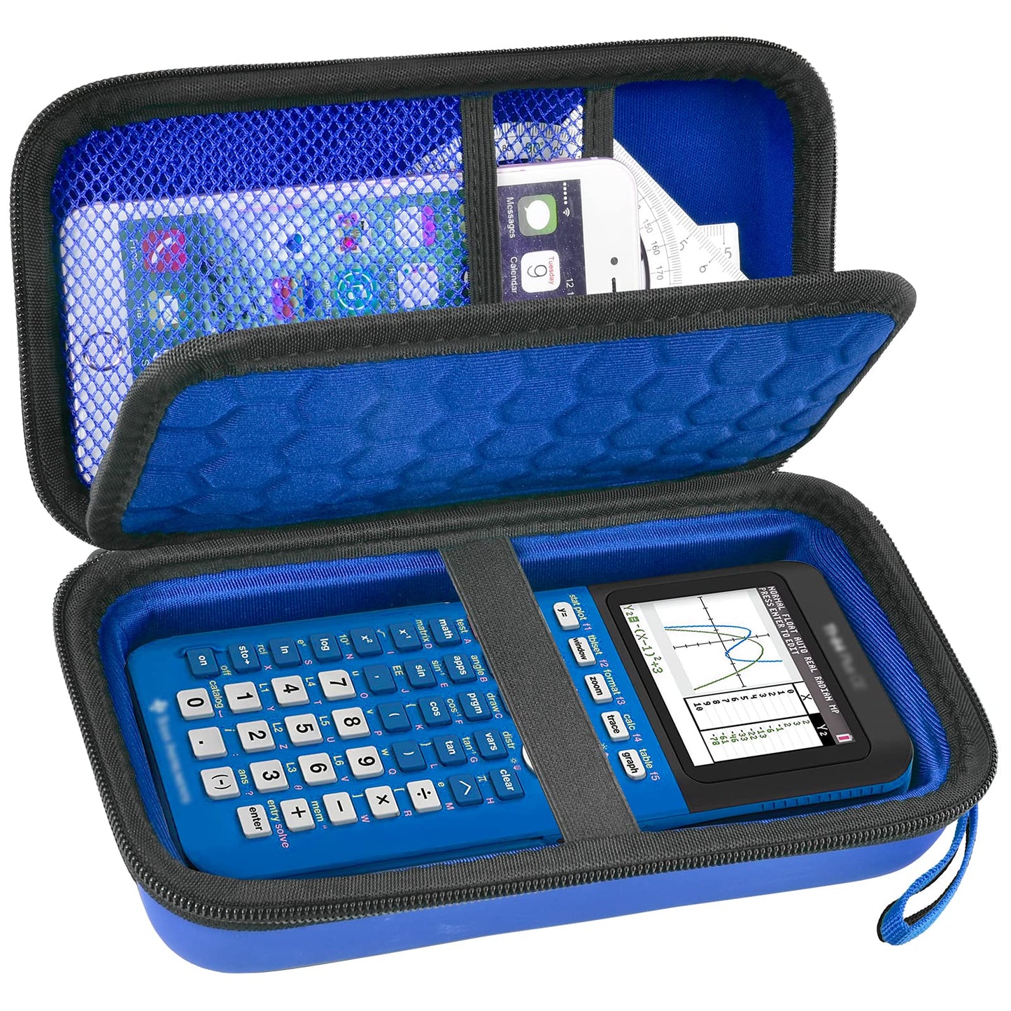 Graphing Calculator Case Compatible with Texas Instruments TI-84 Plus CE/TI-83 Plus CE, Hard Storage Holder for Students, School & Library Study, Mesh Pockets,Pen Holder Hand Strap Case Only Black