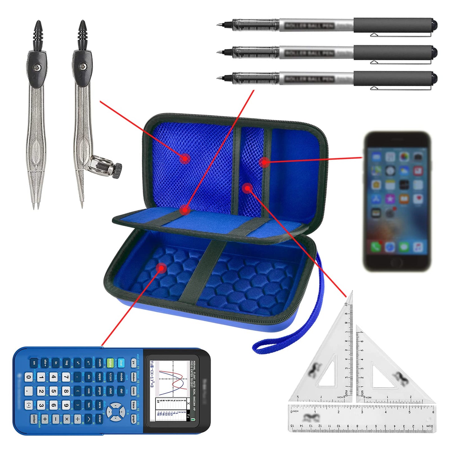 Graphing Calculator Case Compatible with Texas Instruments TI-84 Plus CE/TI-83 Plus CE, Hard Storage Holder for Students, School & Library Study, Mesh Pockets,Pen Holder Hand Strap Case Only Black