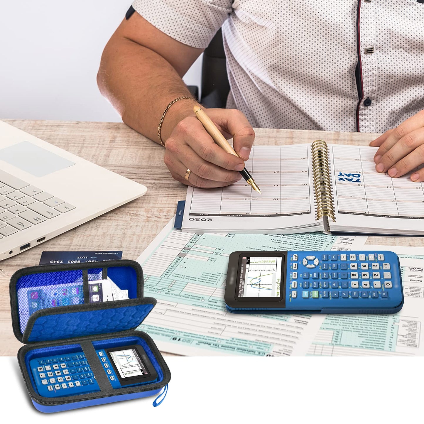Graphing Calculator Case Compatible with Texas Instruments TI-84 Plus CE/TI-83 Plus CE, Hard Storage Holder for Students, School & Library Study, Mesh Pockets,Pen Holder Hand Strap Case Only Black