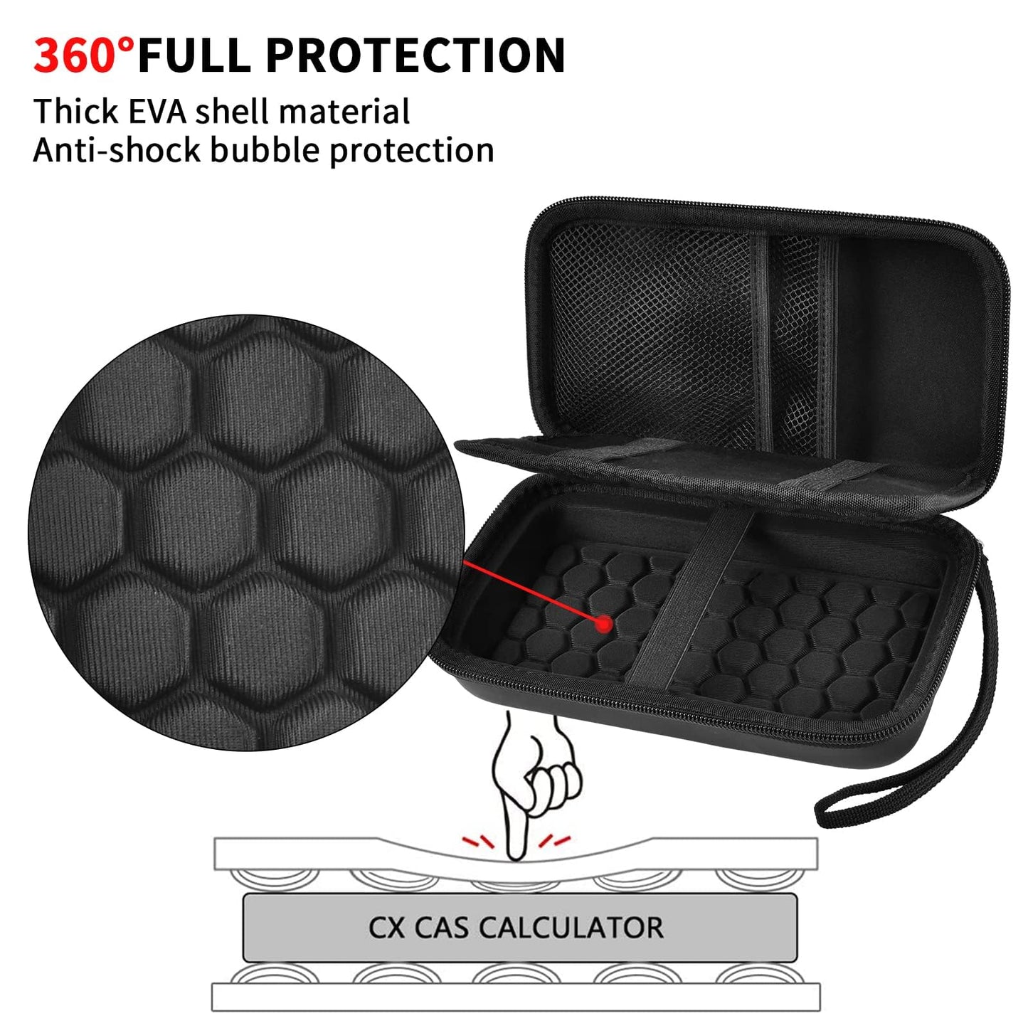 Graphing Calculator Case Compatible with Texas Instruments TI-84 Plus CE/TI-83 Plus CE, Hard Storage Holder for Students, School & Library Study, Mesh Pockets,Pen Holder Hand Strap Case Only Black