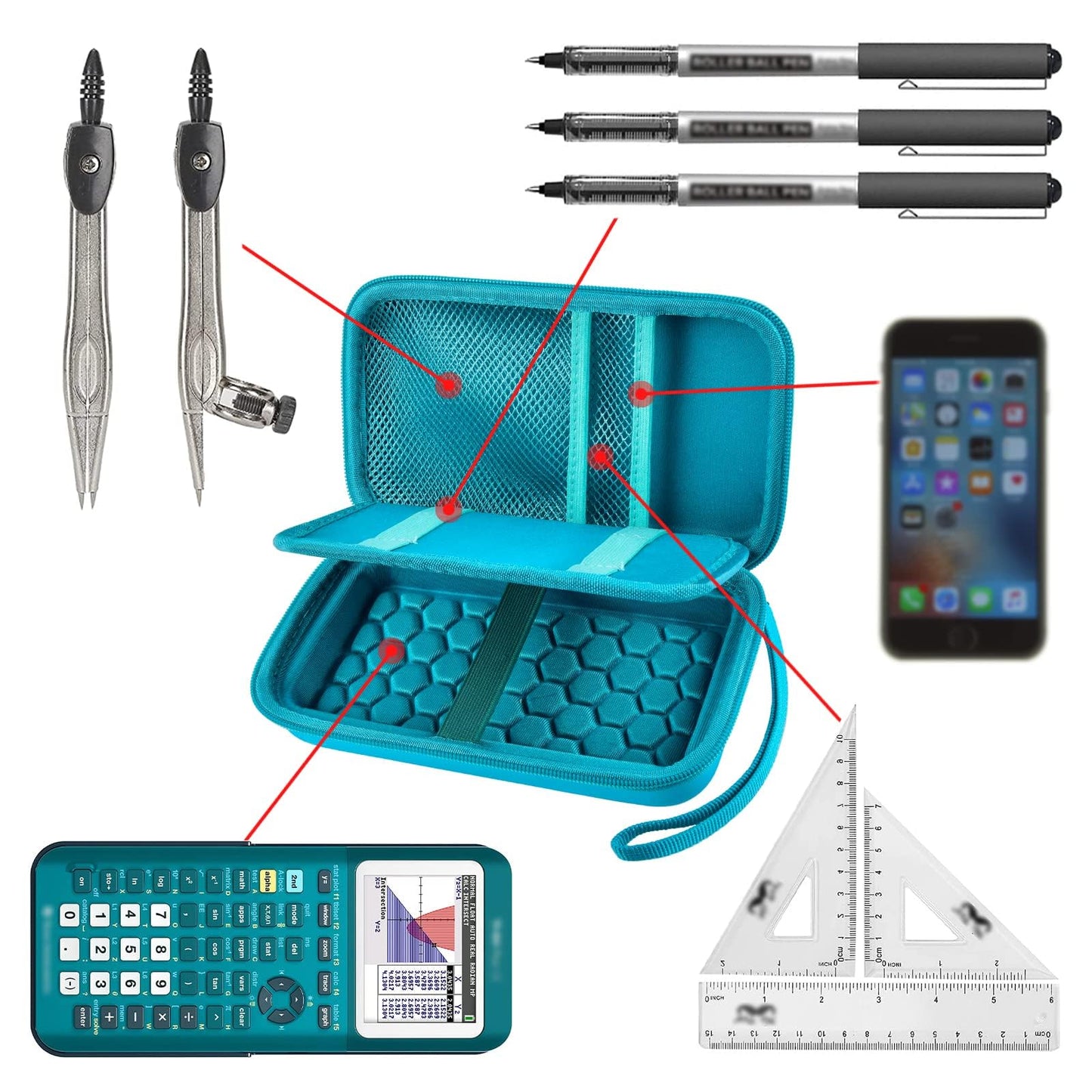 Graphing Calculator Case Compatible with Texas Instruments TI-84 Plus CE/TI-83 Plus CE, Hard Storage Holder for Students, School & Library Study, Mesh Pockets,Pen Holder Hand Strap Case Only Black
