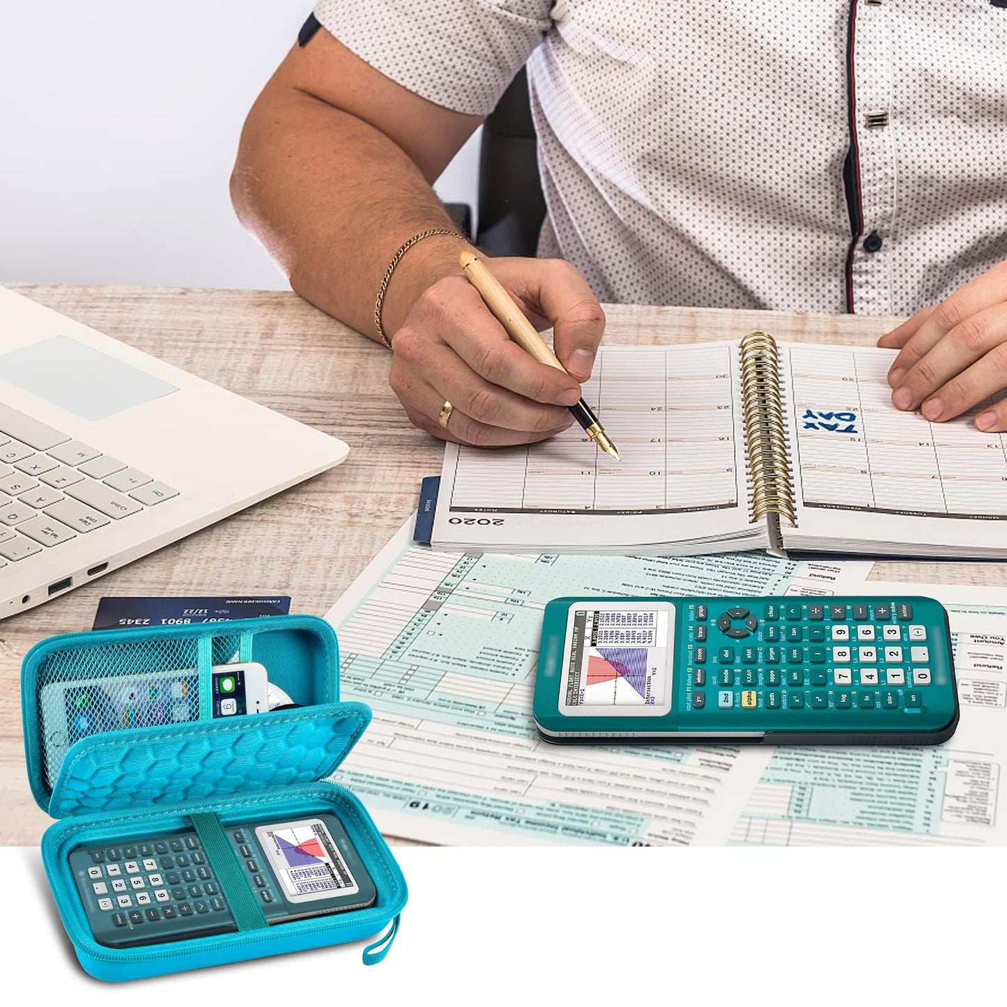 Graphing Calculator Case Compatible with Texas Instruments TI-84 Plus CE/TI-83 Plus CE, Hard Storage Holder for Students, School & Library Study, Mesh Pockets,Pen Holder Hand Strap Case Only Black