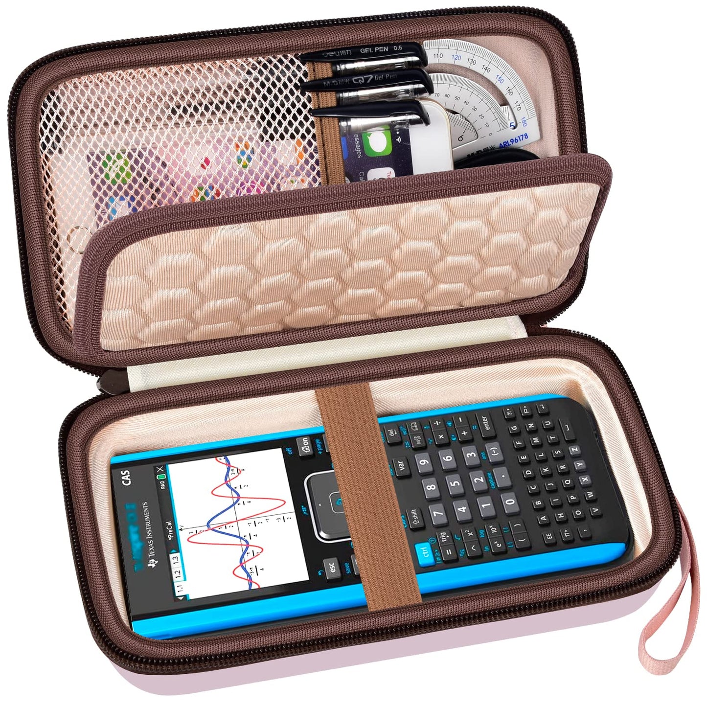 Graphing Calculator Case Compatible with Texas Instruments TI-84 Plus CE/TI-83 Plus CE, Hard Storage Holder for Students, School & Library Study, Mesh Pockets,Pen Holder Hand Strap Case Only Black