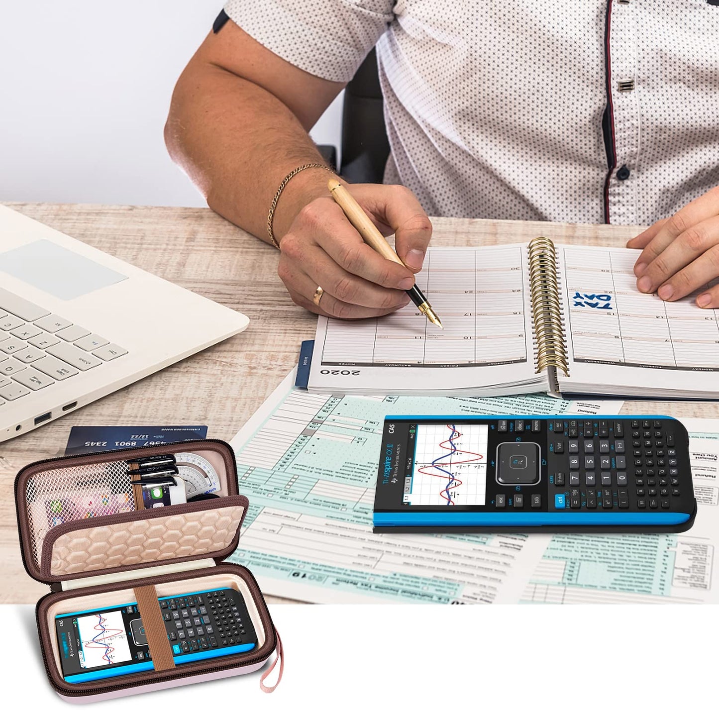 Graphing Calculator Case Compatible with Texas Instruments TI-84 Plus CE/TI-83 Plus CE, Hard Storage Holder for Students, School & Library Study, Mesh Pockets,Pen Holder Hand Strap Case Only Black